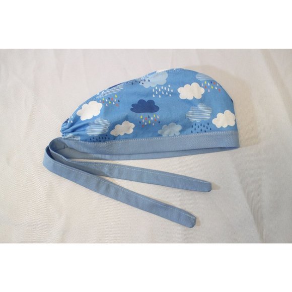 Blue Rain Clouds Surgical Scrub Cap Dental Chemo Hat - Picture 3 of 5